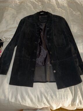 Black Suede Button-Up Jacket